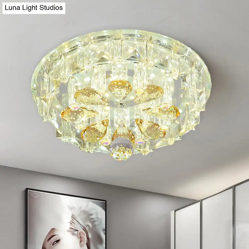 Modern Led Flush Ceiling Light With Clear Crystal Blocks & Warm/White / Warm