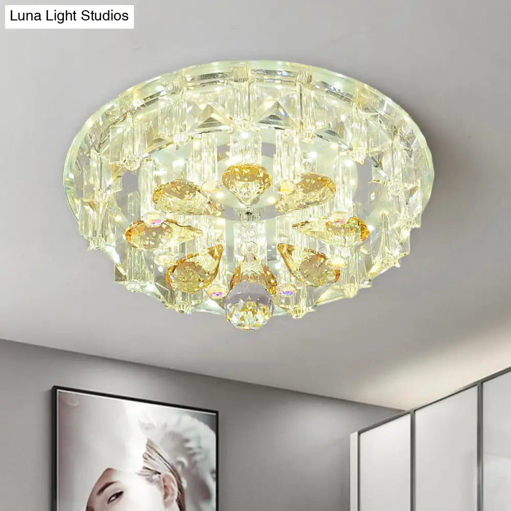 Modern Led Flush Ceiling Light With Clear Crystal Blocks & Warm/White / Warm