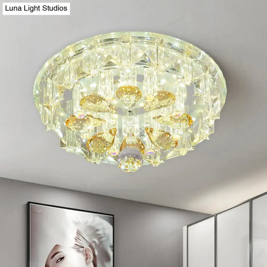 Modern Led Flush Ceiling Light With Clear Crystal Blocks & Warm/White / Warm