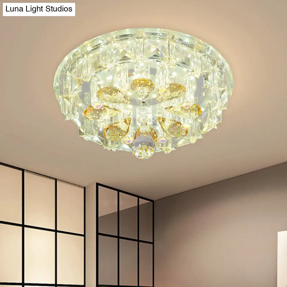 Modern Led Flush Ceiling Light With Clear Crystal Blocks & Warm/White