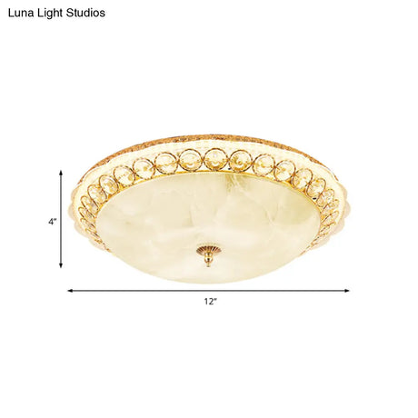 Modern Led Flush Ceiling Light With Textured Glass Bowl Crystal Accent In Gold - 12’/16’ Wide
