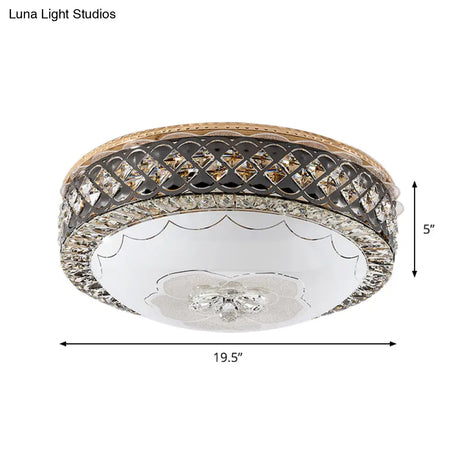 Modern Led Flush Crystal Ceiling Fixture In Black For Bedroom