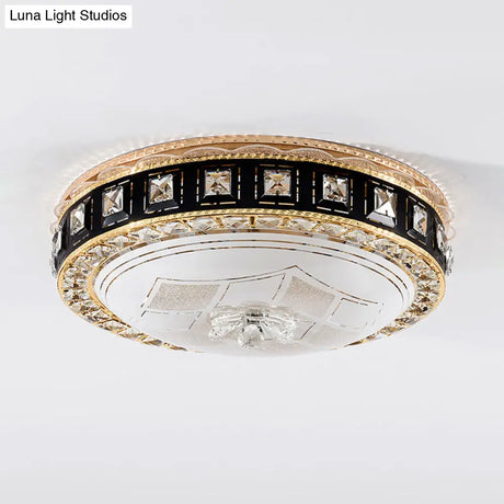 Modern Led Flush Crystal Ceiling Fixture In Black For Bedroom