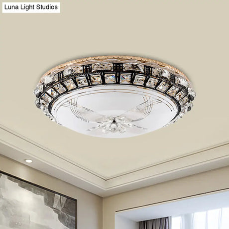 Modern Led Flush Crystal Ceiling Fixture In Black For Bedroom