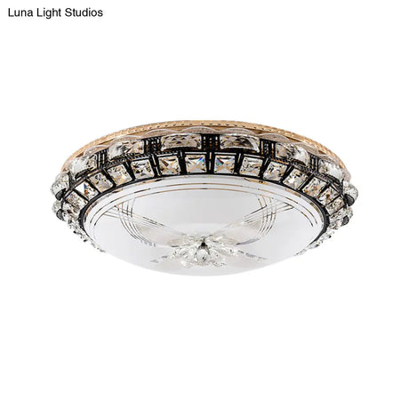 Modern Led Flush Crystal Ceiling Fixture In Black For Bedroom