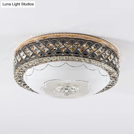 Modern Led Flush Crystal Ceiling Fixture In Black For Bedroom