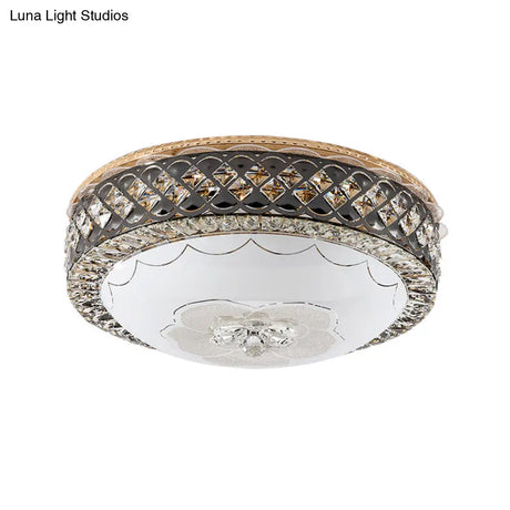 Modern Led Flush Crystal Ceiling Fixture In Black For Bedroom