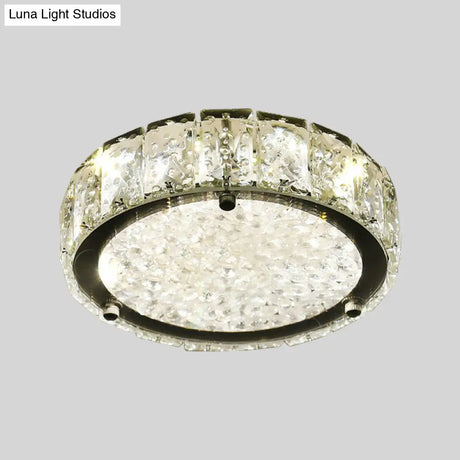 Modern Led Flush Lamp: Stainless-Steel Round/Square/Flower Ceiling Fixture With Clear Crystal Shade