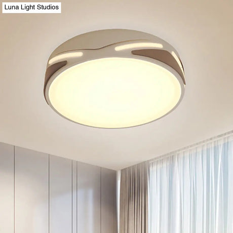 Modern Led Flush Light Fixture - 18.5/21.5 Wide White Ceiling Mount Round Metal Shade