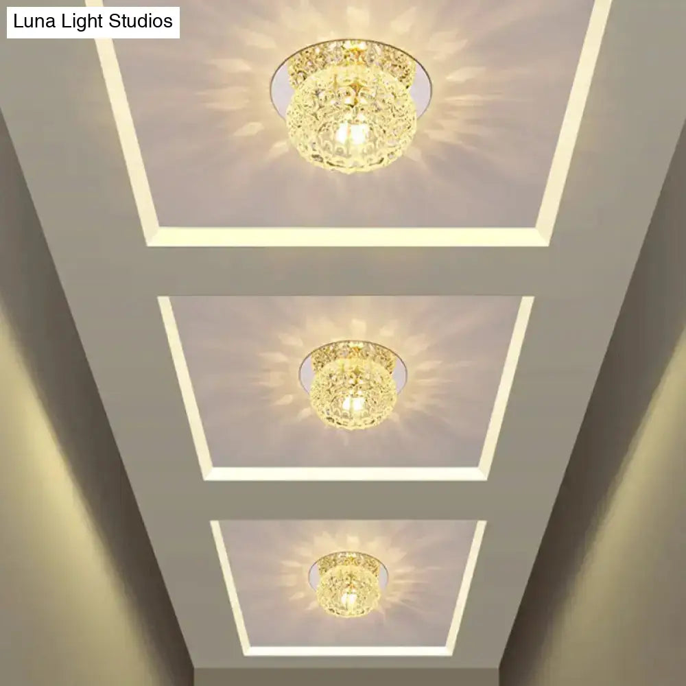 Modern Led Flush Mount Ceiling Light In Chrome - Clear Crystal Round Design For Corridor / Warm