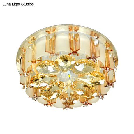 Modern Led Flush Mount Ceiling Light With Amber Crystal Flower Design