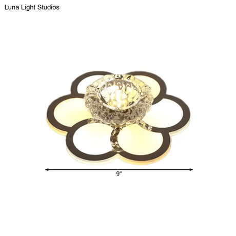 Modern Led Flush Mount Ceiling Light With Clear Crystal Shade - Ideal For Corridors