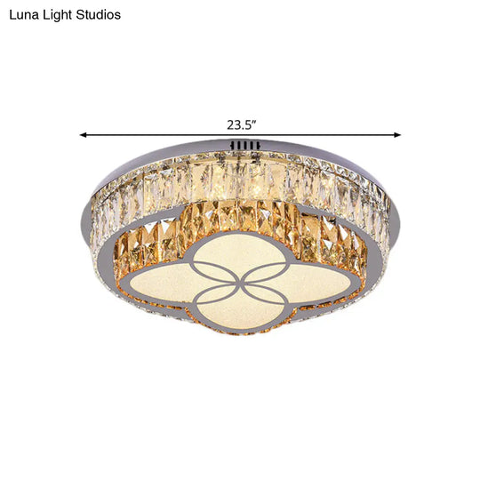 Modern Led Flush Mount Ceiling Light With Clear Cut Crystals And Stainless-Steel Design