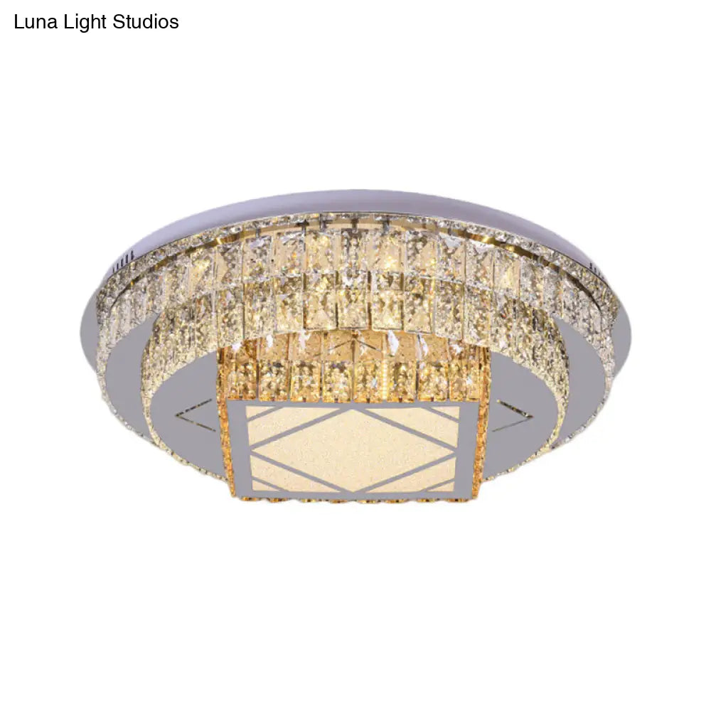 Modern Led Flush Mount Ceiling Light With Clear Cut Crystals And Stainless-Steel Design