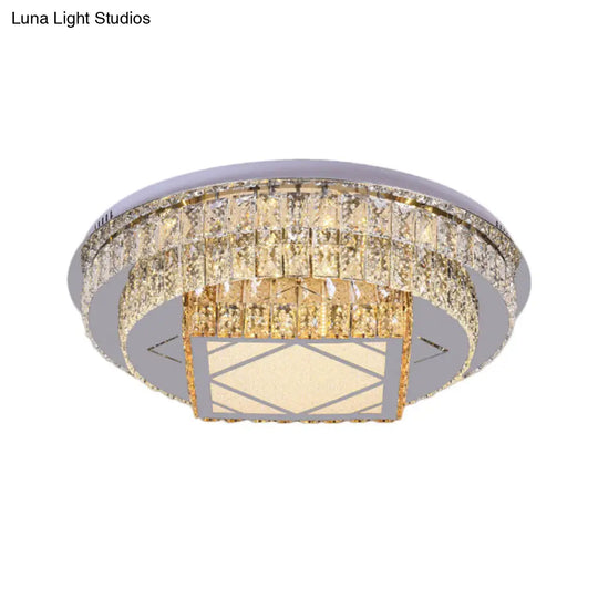 Modern Led Flush Mount Ceiling Light With Clear Cut Crystals And Stainless-Steel Design