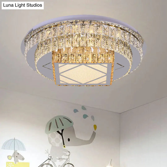 Modern Led Flush Mount Ceiling Light With Clear Cut Crystals And Stainless-Steel Design / Square