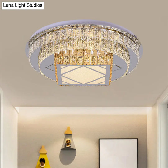 Modern Led Flush Mount Ceiling Light With Clear Cut Crystals And Stainless - Steel Design