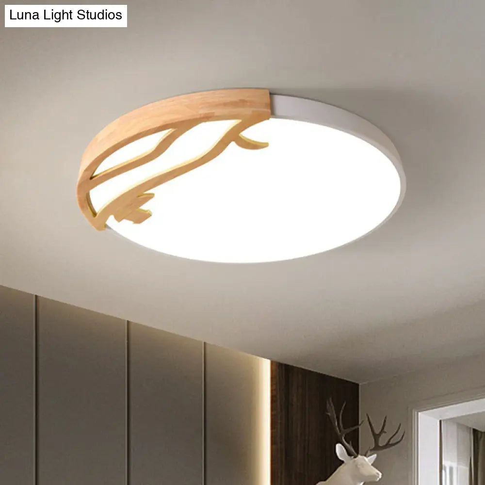 Modern Led Flush Mount Ceiling Light With Wood Frame And Acrylic Diffuser (White/Warm 16’/19.5’