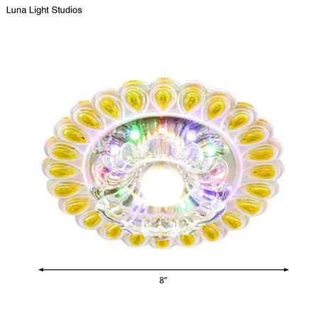 Modern Led Flush Mount Crystal Petal Ceiling Light With Teardrop Trim In White