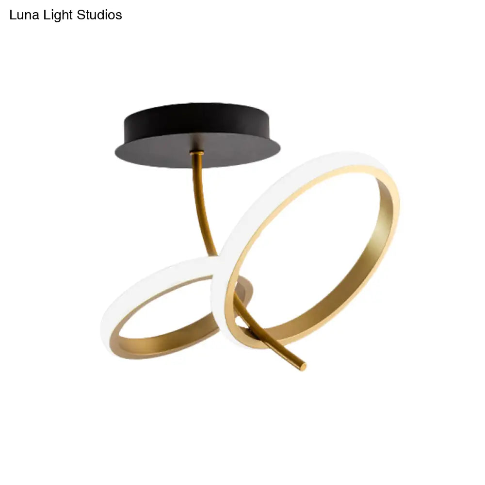Modern Led Flush Mount Fixture: Black & Gold Ring Design - Semi Lighting