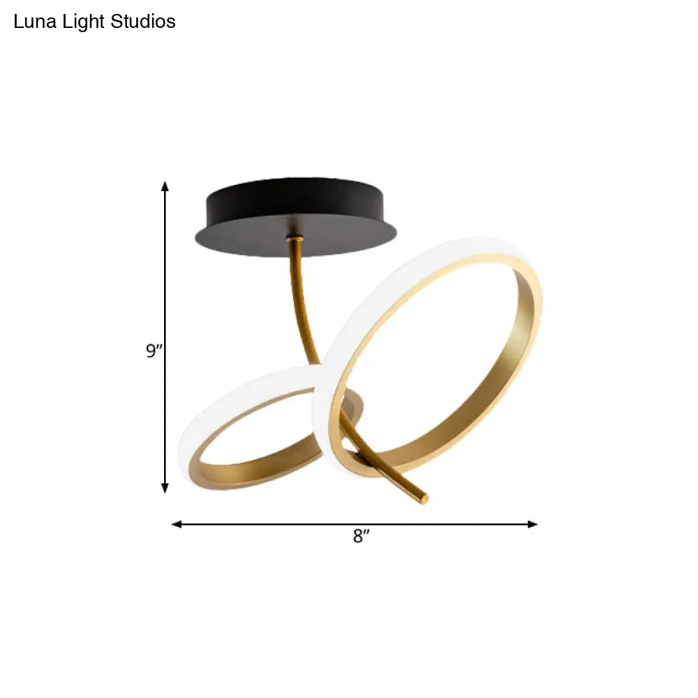 Modern Led Flush Mount Fixture: Black & Gold Ring Design - Semi Lighting