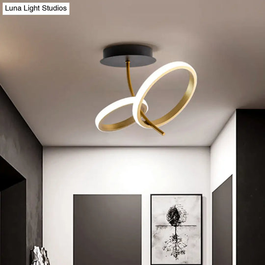 Modern Led Flush Mount Fixture: Black & Gold Ring Design - Semi Lighting Black-Gold