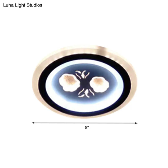 Modern Led Flush Mount Fixture: Black Square/Round Acrylic Lamp With Flower Pattern - Ideal For