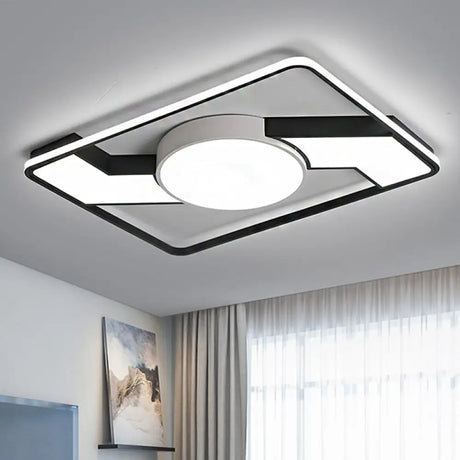 Modern Led Flush Mount Lamp: Wide Black - White Acrylic Square Light Fixture (18’/22’/31.5’)
