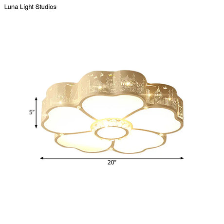 Modern Led Flush Mount Light Fixture For Floral Bedroom In White