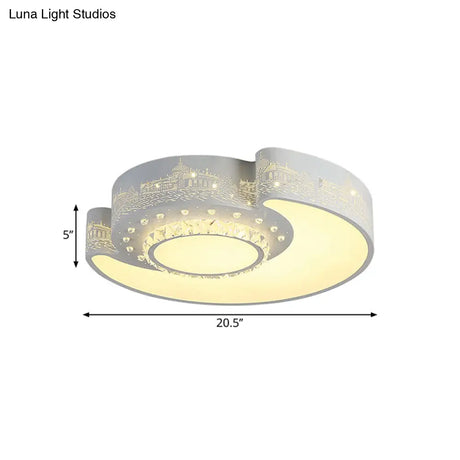 Modern Led Flush Mount Light Fixture For Floral Bedroom In White