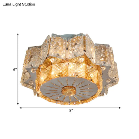 Modern Led Flush Mount Light Fixture With Clear Crystal Blocks In Nickel - Twelve - Pointed Star