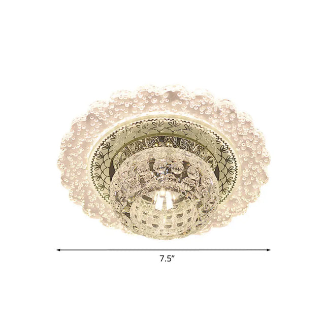 Modern Led Flush Mount Light With Clear Crystal Dome And Ruffle Edge In Warm/White For Corridors