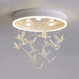 Modern Led Flush Mount Light With Crystal Bird Design – Perfect For Bedroom Lighting White