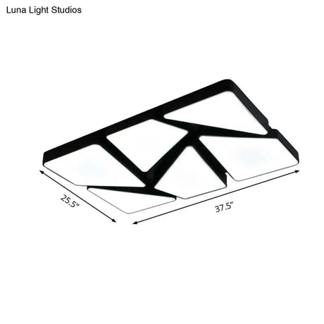 Modern Led Flush Mount Lighting: 25.5’/37.5’ W Acrylic Shade Black/White Square/Rectangular