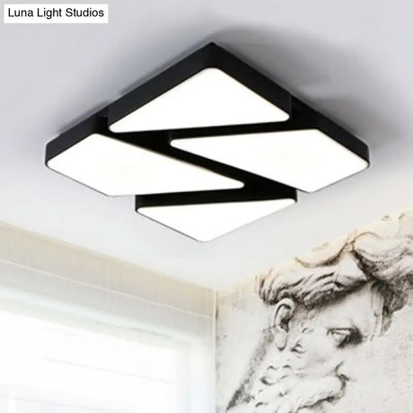 Modern Led Flush Mount Lighting: 25.5’/37.5’ W Acrylic Shade Black/White Square/Rectangular