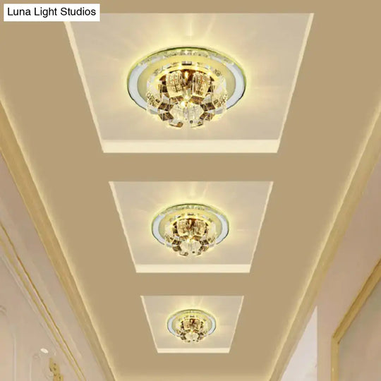 Modern Led Flush Mount Lighting - Chrome Floral Ceiling Light With Crystal Shade / Purple