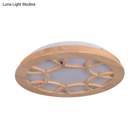 Modern Led Flush Wood Shade Ceiling Mount Lamp Kit In Beige Drum Design