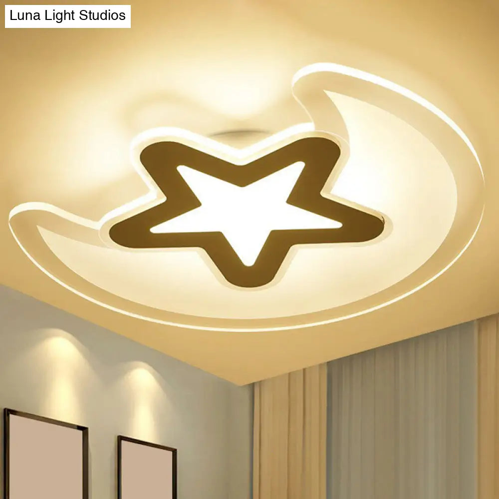 Modern Led Flushmount Ceiling Light For Kindergarten - Clear Crescent And Star Acrylic Flush Mount /
