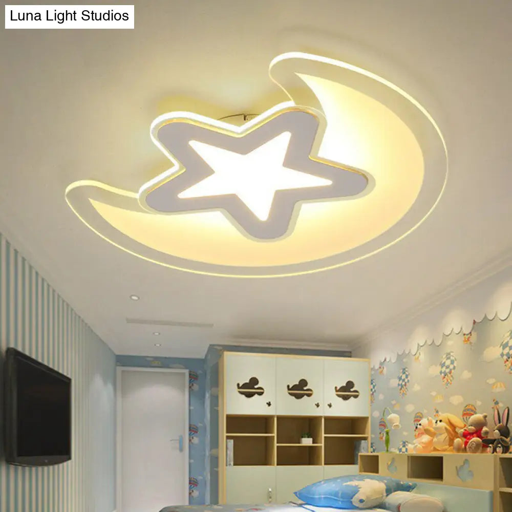 Modern Led Flushmount Ceiling Light For Kindergarten - Clear Crescent And Star Acrylic Flush Mount /