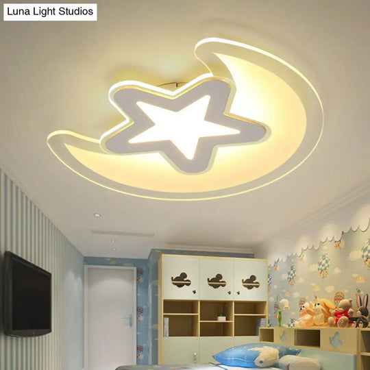 Modern Led Flushmount Ceiling Light For Kindergarten - Clear Crescent And Star Acrylic Flush Mount /