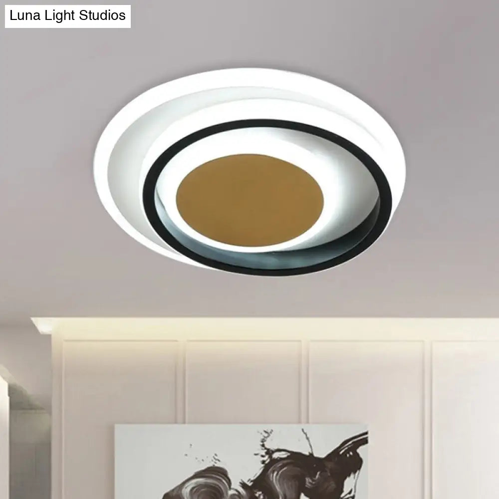 Modern Led Flushmount Lighting In White And Black Acrylic - Square/Round Design Black-White / Round