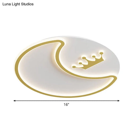 Modern Led Gold Ceiling Fixture - Crescent And Crown Design Flush Mount Light With Acrylic Shade