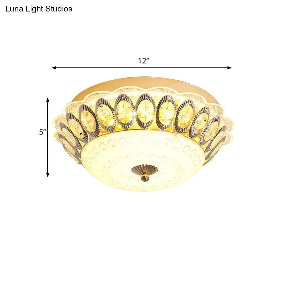 Modern Led Gold Flush Mount Fixture With Clear Crystal Flowers For Living Room