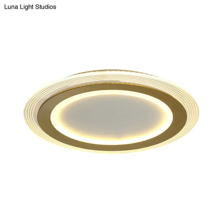 Modern Led Gold Flush Mount Lamp Metallic Square/Round Shape Options 16’/19.5’ Wide