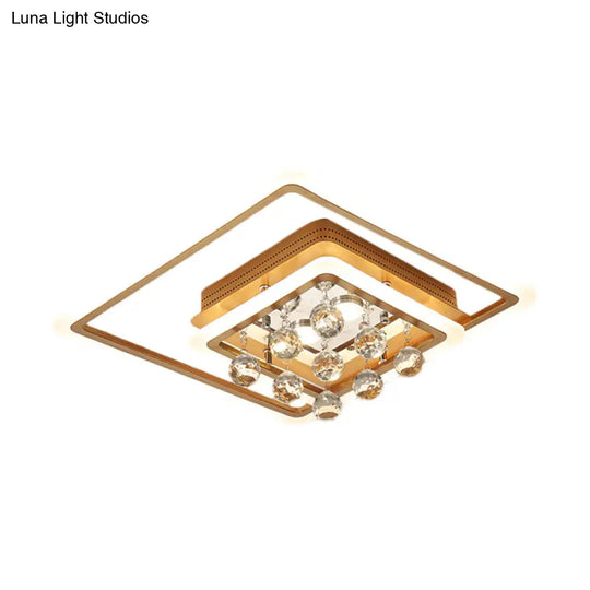 Modern Led Gold Flush Mount Lamp With Crystal Shade - Triangle/Round/Loving Heart Design