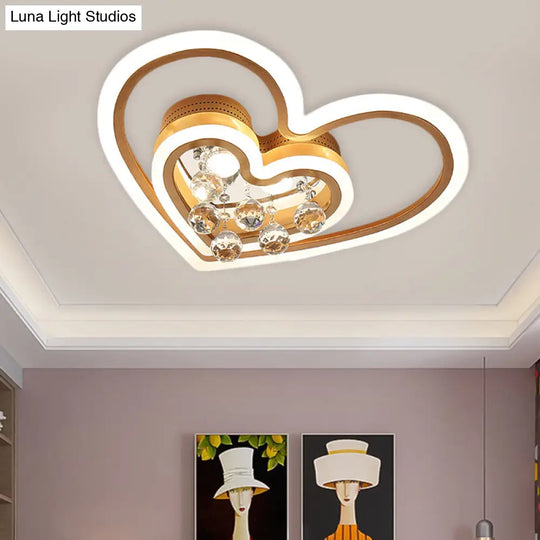 Modern Led Gold Flush Mount Lamp With Crystal Shade - Triangle/Round/Loving Heart Design / Loving