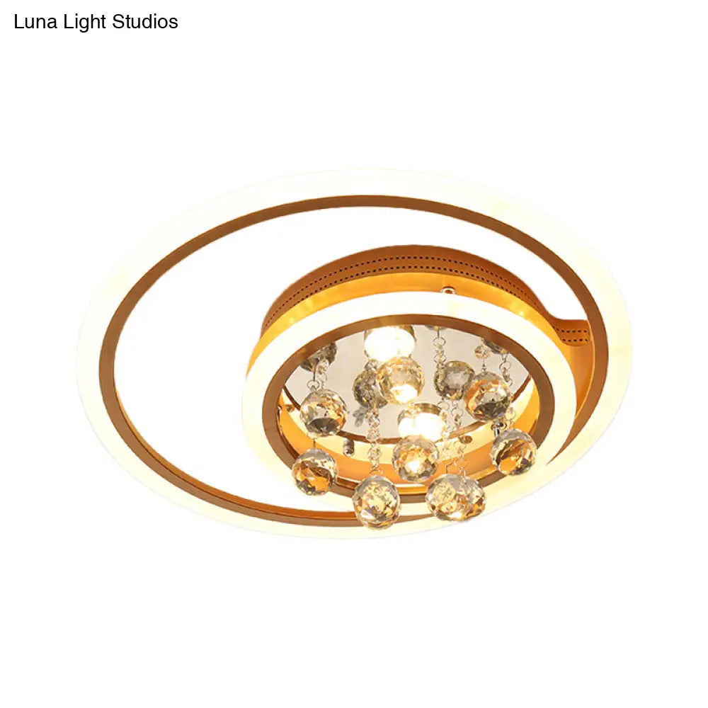 Modern Led Gold Flush Mount Lamp With Crystal Shade - Triangle/Round/Loving Heart Design
