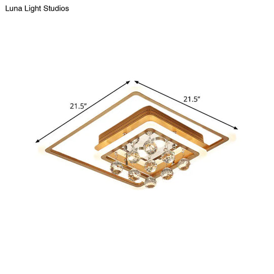 Modern Led Gold Flush Mount Lamp With Crystal Shade - Triangle/Round/Loving Heart Design