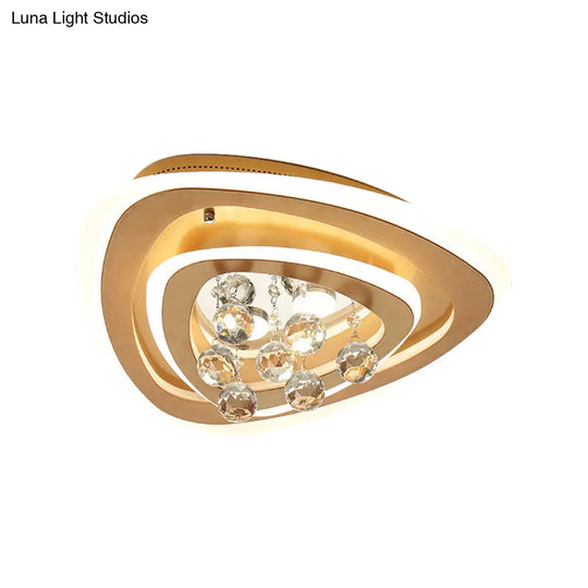Modern Led Gold Flush Mount Lamp With Crystal Shade - Triangle/Round/Loving Heart Design
