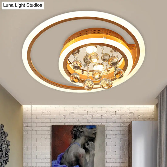 Modern Led Gold Flush Mount Lamp With Crystal Shade - Triangle/Round/Loving Heart Design